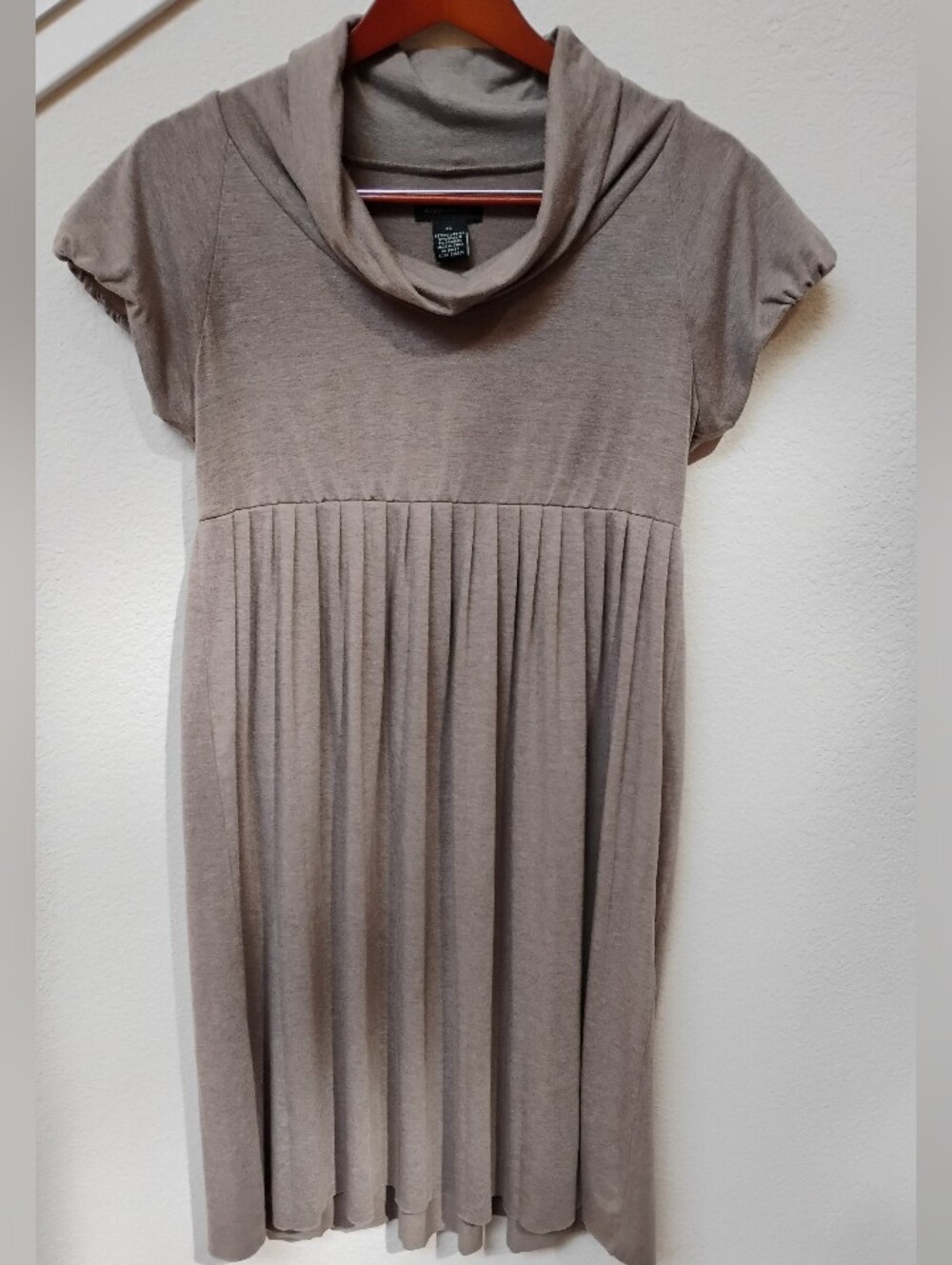 BCBG Maxazria Cowl Neck Short Sleeve Knit Sweater Dress in Taupe